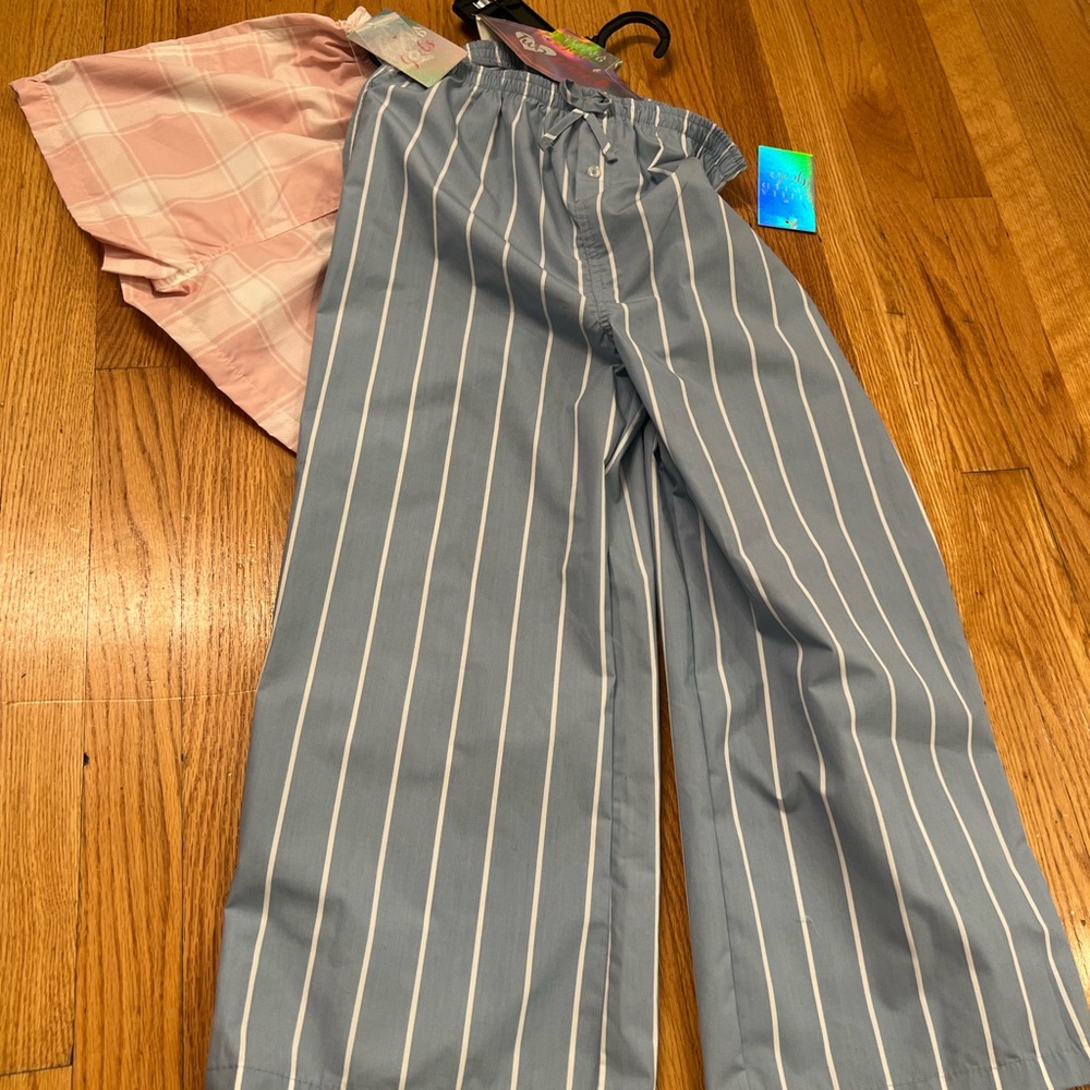 Striped Blue Bottoms pajama lounge pants and pink shorts